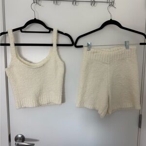 SKIMS Cozy Cream Knit Tank and Shorts Set